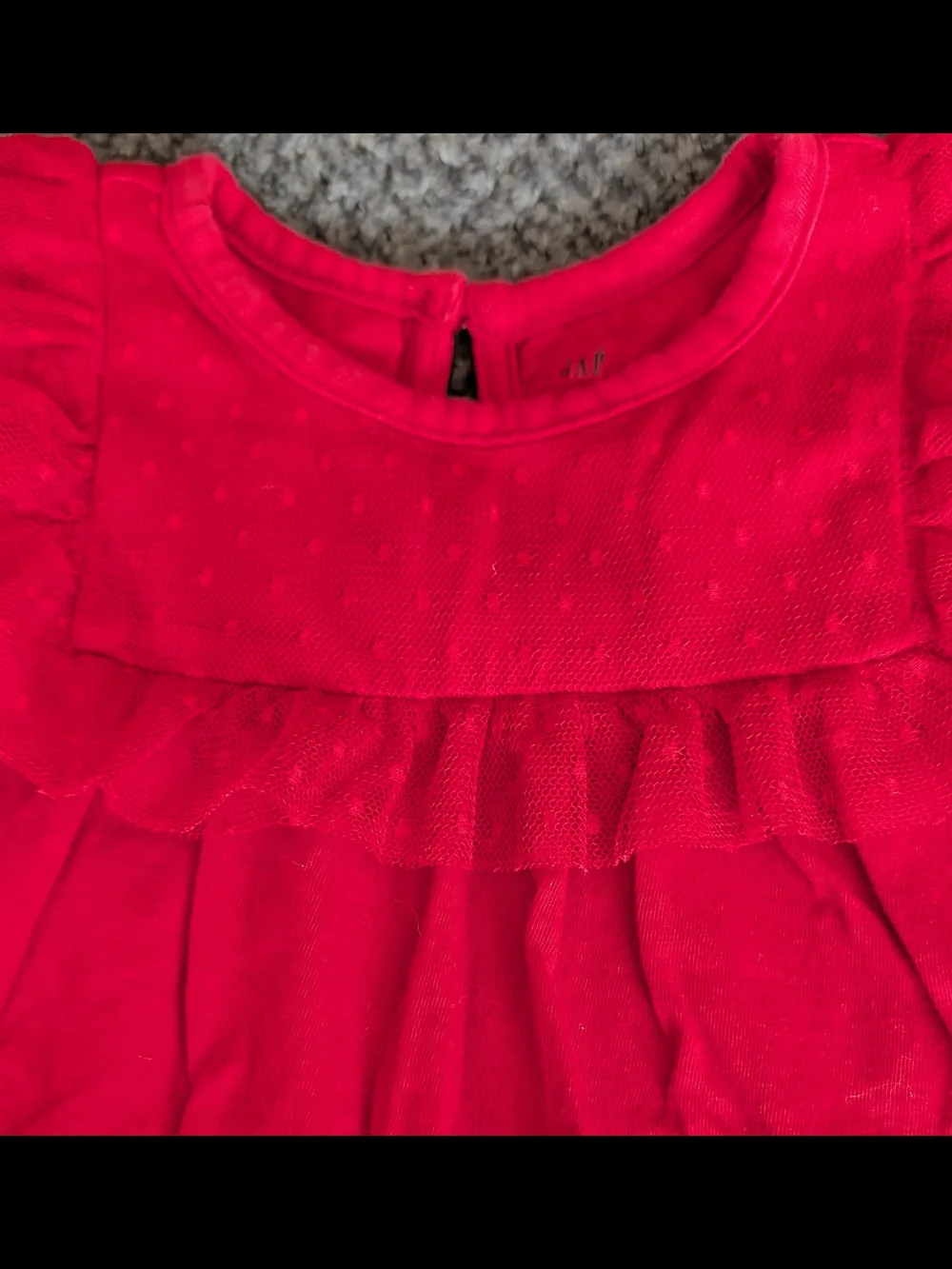 Baby Gap Bright Red Swiss Dot Mesh Ruffle Long Sleeve Dress Onesie 6-12M